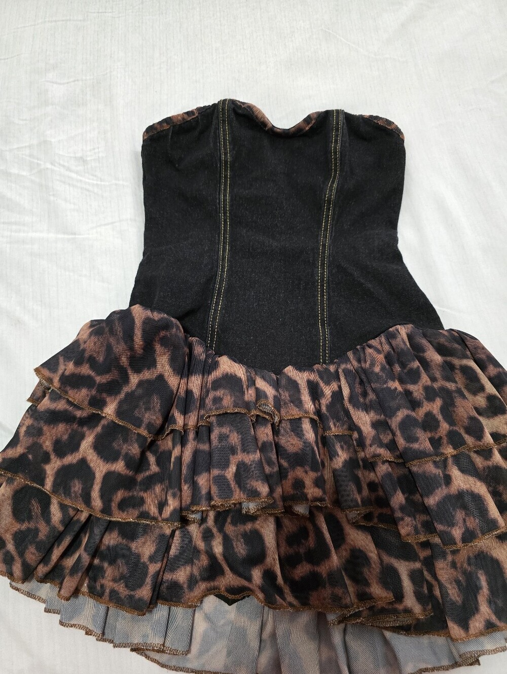 Windsor Black & Brown Leopard Print Strapless Ruffle Dress